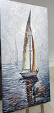 V-inspire Art,24X48 Inch Modern Hand Painted Oil Paintings Sailing Boat On The Sea Acrylic Canvas Hanging Painting Living Room Bedroom Wall Art Home Decoration