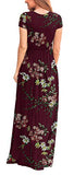VIISHOW Women's Short Sleeve Floral Printed Dress Loose Plain Maxi Dresses Casual Long Dresses with Pockets(Floral Wine red XS)