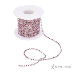 RayLineDo 3A Class 2mm Light Pink Rhinestone Diamante Silver Plated Chain 10 Yard Lenght for