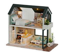 CUTEROOM DIY Doll Room Miniature Furniture Wooden House Kit - Wooden Dolls House Kit with Dust Cover and Accessories - QL Nordic Apartment Dollhouse (Peaceful Time) - Idea Suitable Room (QL001)