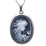 Soulbreezecollection Grey Cameo Pendant Necklace Charm Fashion Jewelry for Women