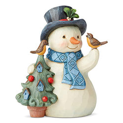 Enesco Jim Shore Heartwood Creek Snowman with Tree and Birds Pint-Size Figurine, 5 Inch, Multicolor