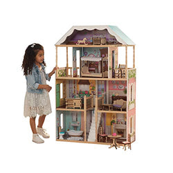 KidKraft KidKraft Charlotte Classic Wooden Dollhouse with EZ Kraft Assembly, 14-Piece Accessory Set, for 12-Inch Dolls ,Gift for Ages 3+