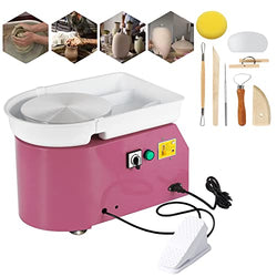 ZXMOTO 9.8"/25cm Pottery Wheel Machine Pottery Ceramic Forming Machine with Adjustable Foot Lever Pedal for Work Clay Art Craft DIY Tool 350W Pink