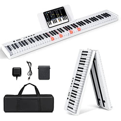 Costzon 88-Key Foldable Digital Piano Keyboard, Full Size Semi-Weighted Keyboard, Portable Electric Piano w/Lighted Keys, Support USB/MIDI, Speakers, Sustain Pedal & Carrying Bag for Beginner (White)