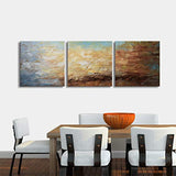Abstract Wall Art 100% Hand Painted Modern Oil Painting on Canvas Large Framed Blue and Brown 3 Piece Artwork Ready to Hang for Living Room Bedroom Office Home Decoration 20x60inches