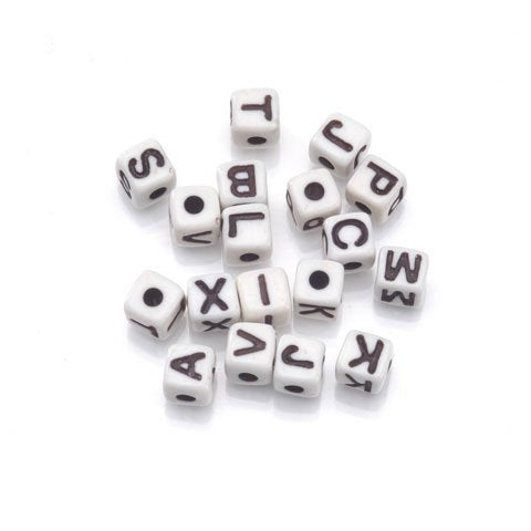 Darice & Catan Floral DAR0791.26 Bead 5 mm., Alpha Cube White & Black Letters - 104 Pieces, Pack of