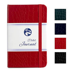 Pocket Notebook | Journal 3.5 x 5.5 - Small/Mini Size - Hardcover Crocodile Faux Leather Textured - Premium Thick Acid-Free Ivory Paper - Lightly Ruled - by CAMOLEAF (Red)
