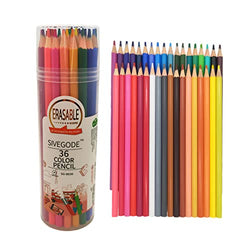 SIVEGODE Erasable Colored Pencils Presharpened for Kids&Adults Drawing, Sketching& Painting on Coloring Books,36 Counts Packed in PS Tube