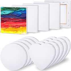 15 Pieces Canvas Boards for Painting Painting Canvas Panels Multipack Cotton Artist Canvas Boards Round, Square, Heart for Acrylic, Oil Paint, Wet or Dry Art Media (6 Inches)