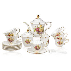 ACMLIFE Bone China Porcelain Tea Set for Adults, Vintage Tea Pot Sets for Women Tea Party or Gift, with Tea Cups and Saucers Set Service for 6
