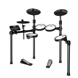 HXW Electric Drum Set SD61-4 Compact Electronic Kit, 251 Sounds, Realistic Mesh Drum Pads, Strong Iron Racks