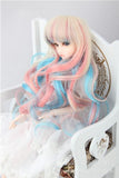 (18-18.5CM) BJD Doll Hair Wig 8-9" 1/4 MSD DZ DOD LUTS Long Wavy Hair / 3 Colors Mixed Light-Golden + Light-Blue + Pink / FBE042