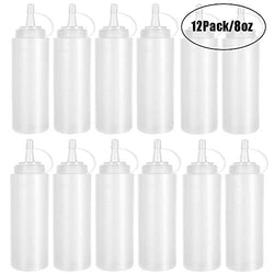 12 Pack 8 oz Plastic Squeeze Bottles Multipurpose Squirt Bottles for Ketchup,Condiments,BBQ Sauce,Dressing,Barbecue,Grilling,Crafts,Syrup and More