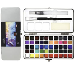 WOOCOLOR Watercolor Paint Set, 50 Vivid Rich Colors in Portable Tin Box includes Brushes, Palette, Sponges, Watercolor Travel Set for Artists, Kids, Adults, Hobbyists and Painting Beginners