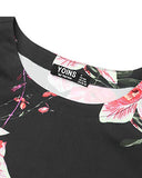 YOINS Summer Dresses for Women Floral Print Half Sleeves T Shirts Solid Crew Neck Tunics Self-tie Blouses Mini Dresses Floral -Black 04 S