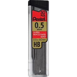 Pentel Hi-Polymer Lead Refills, 0.5mm, HB, Black, 30 Leads per Tube (C25-HB)