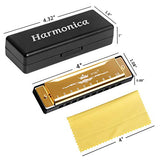 UPINS 4PCS Key of C Blues 10 Hole 20 Tones Titanium Color Harmonica with Case Cleaning Cloth for Beginner Students Kids (Gold, Pink, Silvery, Black)