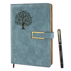 Fanery sue Tree of Life Refillable Writing Journal for Women&Men Faux Leather Hardcover Notebook A5 College Ruled 200 Lined Pages Lay-Flat Diary with Pen&Magnetic Buckle (Tree of Life-Light Blue)