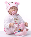 Pinky 22inch 55cm Lifelike Reborn Baby Girl Doll Soft Silicone Sleeping Baby Realistic Looking Newborn Doll Toddler Kid Birthday and Xmas Gift