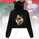 MORGENLICHT Women's My Hero Academia Crop Top Cat Ear Hoodie With Keychain Set Anime Keyring Sweatshirt( m Izuku-Black)