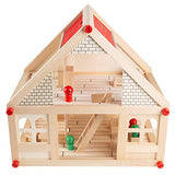 Hey! Play! Dollhouse for Kids – Classic Pretend Play 2 Story Wood Playset with Furniture Accessories & Dolls for Toddlers, Boys & Girls