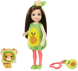 Barbie Club Chelsea Dress-Up Doll, 6-in Brunette in Avocado Costume with Pet Kitten and Accessories, Gift for 3 to 7 Year Olds