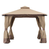 Sunjoy A101011700 Cristina 12x12 ft. Steel Gazebo with 2-Tier Hip Roof, Tan and Brown