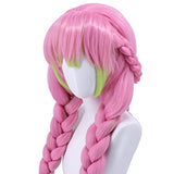 Cfalaicos Pink Green Braid Cosplay Wigs for Women Long Braided Wig with Bangs for Party Halloween Costume