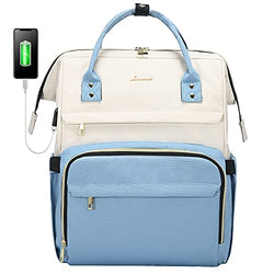 LOVEVOOK Laptop Backpack for Women Fashion Business Computer Backpacks Travel Bags Purse Student Bookbag Teacher Doctor Nurse Work Backpack with USB Port, Fits 15.6-Inch Laptop Beige-Light Blue