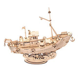 Rolife 3D Wooden Puzzle Ship Model 7.5" Fishing Ship (104 pcs), Collectible Display Building Kits Gift for Teens and Adults