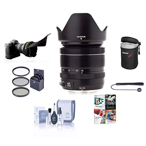 Fujifilm XF 18-55mm (27.4-83.8mm) F2.8-4 R LM OIS Lens - Bundle w/58mm Filter Kit, Cleaning Kit, Lens Case, Capleash, Flex Lens Shade, Software Pack