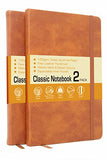 LYTek Classic Notebook Journals, 2 Pack 5.25"x8.25" Lined Hardcover Notebooks with Faux Leather Hardover,Elastic Band and Inner Pocket.120g Thick Paper,Ghosting and Bleeding Resistance(Orange Brown)