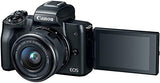 Canon EOS M50 Mirrorless Camera w/15-45mm (Black) + 2X 32GB SD Cards + Tripod + Hand Strap + Deluxe Photo Bundle
