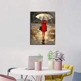 Canvas Painting for Living Room Bookroom Bedroom Girl with Umbrella Decor Prints on Canvas Picture Poster Wall Art Bathroom Decoration Stretched and Framed 16x24inch