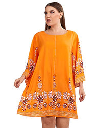 Romwe Women's Plus Size Boho Bohemian Tribal Print Summer Beach Dress Burnt Orange 1XL