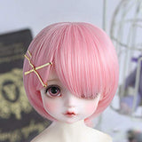 XSHION 1/4 BJD SD Doll Wig, Heat Resistant Fiber Anime Short Pink Hair Wig SD BJD Doll Wig, Only Wig