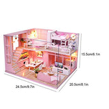 GLOGLOW DIY Dollhouse Kit, Miniature 3D Pink Girl Wooden Loft Assembling Doll House with LED Light for Kids Boys Girls Home Decor Birthday