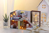 Miniature Joy DIY Miniature Dollhouse Kit with Remote Control - Tiny House Building Kit - with Tools Dust Cover Music Box - Build Miniature Dollhouse Furniture and Mini House - Craft Kits for Adults