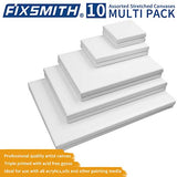 FIXSMITH Stretched White Blank Canvas- Multi Pack 4x4",5x7",8x10",9x12",11x14" (2 of Each),Set of 10,100% Cotton,Primed,for Acrylic,Oil,Other Wet or Dry Art Media,for Artists,Kids,Beginners and More.