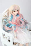 (18-18.5CM) BJD Doll Hair Wig 8-9" 1/4 MSD DZ DOD LUTS Long Wavy Hair / 3 Colors Mixed Light-Golden + Light-Blue + Pink / FBE042