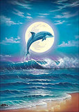 5D DIY Full Drill Dolphin Moon Ocean Scenery Diamond Painting Kits,Rhinestone Painting Kits for Adults and Beginner,for Living Room Bedroom Decor and Kids Girls Women Gifts(12"X16") (Blue)