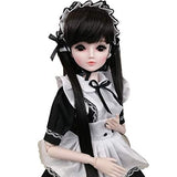 EVA BJD Dolls Black Maid 1/3 60cm Ball Jointed Doll Handmade Makeup Dress, White Boots, Wigs Full Set
