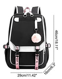 Teenage Girls' Backpack Middle School Students Bookbag Outdoor Daypack with USB Charge Port (21 Liters, White Black)