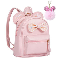 Cutest Cartoon Toddler Sequin Bow Mouse Ears Bag Mini Travelling School Shoulder Backpack for Teen Little Girl Women (pink)