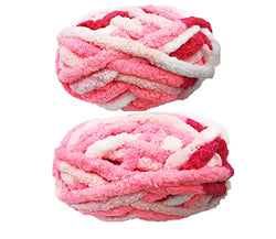 Super Bulky Chunky Yarn Arm Knitting Yarn 2 Pack, Multicolor Pink Red 16oz Softee Thick Fluffy Jumbo Chenille Polyester Yarn for Blanket Pillows Home Décor Projects
