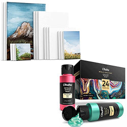 Ohuhu 24 Metallic Acrylic Paint Set + 15 Pack Multi-Size Painting Pre-Stretched Canvas