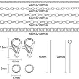 abc jewelry Jewelry Chains for Jewelry Making Kit , 2/4/5/6mm Stainless Steel Chain Supplies, with Crystal Glass Beads, Lobster Clasps, Jump Rings Sliver Chain for Necklace Bracelet Crafts, 37.7Feet