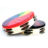 Bestmemories Percussion Instrument 10 Inch Double Row Colorful Tambourine Rainbow Tambourine Hand Drums Stage Props for Students Children Kids Playing (C: 10 in)