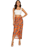 SheIn Women's Floral Slit Wrap Asymmetrical Elastic High Waist Maxi Draped Skirt Orange Floral Small